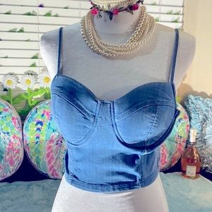 Iris blue denim corset style padded top FREE 🎁